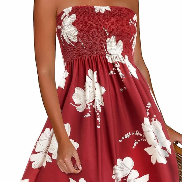 Summer Dresses for Women Beach Cover Ups Strapless Boho Floral Print Sundress - Picture 1 of 7